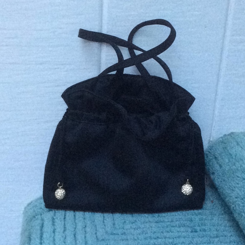 Adorable black satin drawstring evening bag